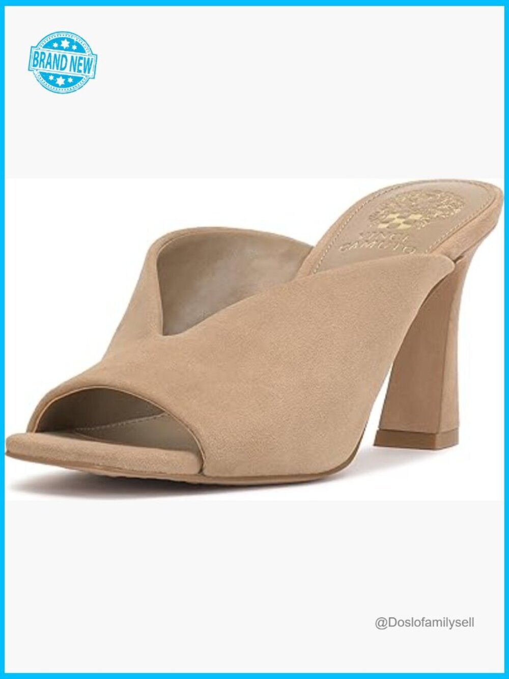 Peep Toe High Heel Mules Block Heel Suede Slip On Square Toe